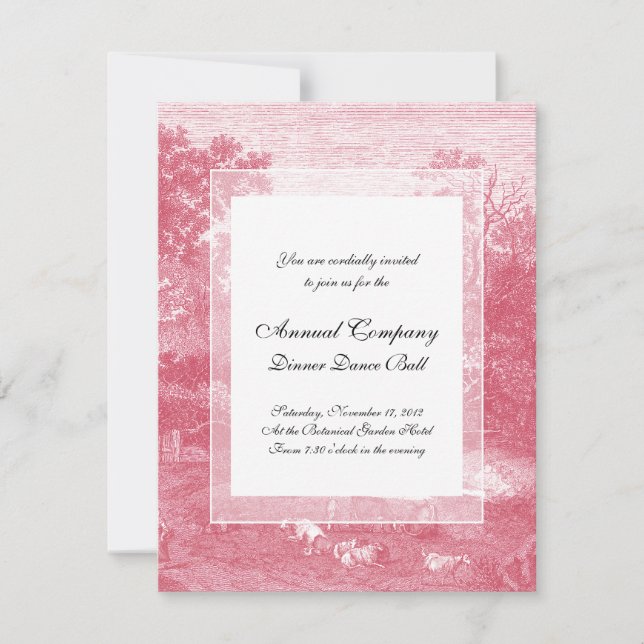 Toile de Jouy Shabby Pink Pastoral Landschaft Einladung (Vorderseite)
