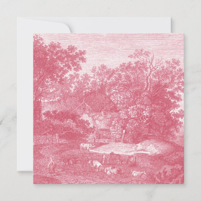 Toile de Jouy Shabby Pink Pastorale Landschaft Einladung (Vorderseite)