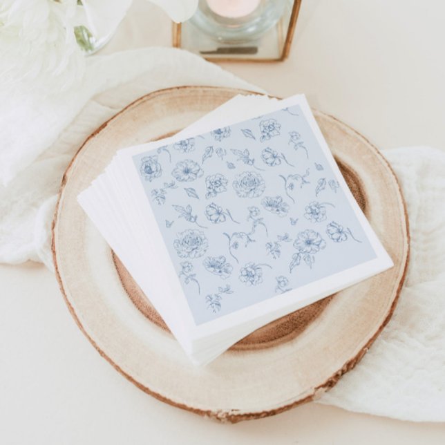 Toile de Jouy Something Blue Floral Brautparty Serviette (Von Creator hochgeladen)
