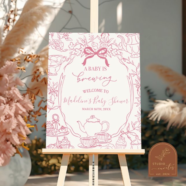 Toile de Jouy Tea Baby Shower Welcome Sign Poster (Von Creator hochgeladen)