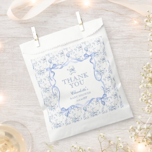 Toile De Jouy Teddy Bear Babydusche Vielen Dank Geschenktütchen (Ausgeschnitten)