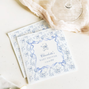 Toile De Jouy Teddybär Dusty Blue Babyparty Serviette