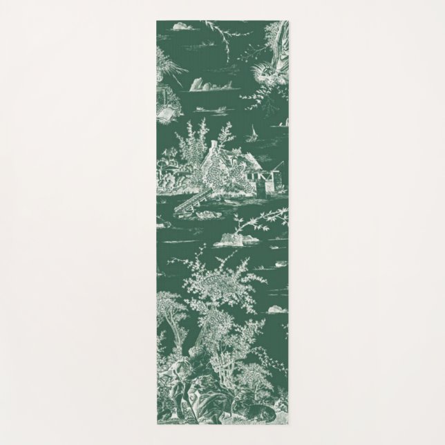 Toile de Jouy verte Yogamatte (Vorderseite)