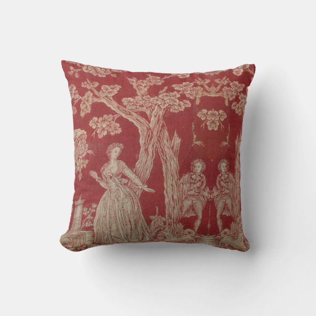 Toile de jouy Vintag Illustration Rotes Kissen (Vorderseite)