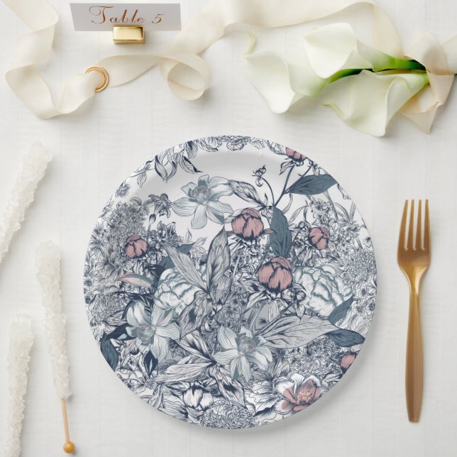 Toile-De-Jouy Vintage French Pattern Wedding  Pappteller (Hochzeit)