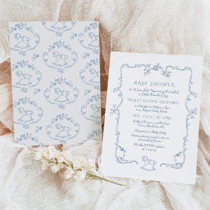 Toile de Jouy Vintage-Spielzeugrahmen Baby Shower Einladung