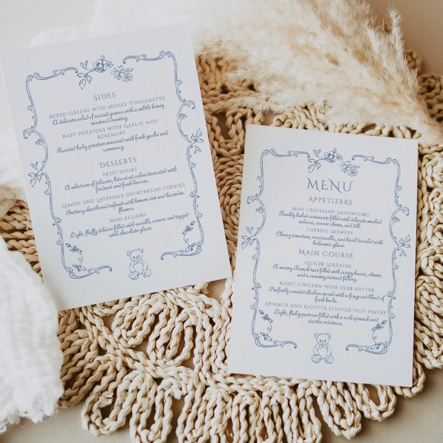 Toile de Jouy Vintager Teddybär Menükarte (Von Creator hochgeladen)