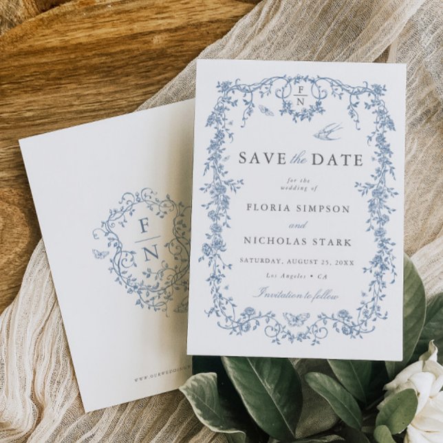Toile de Jouy Wedding Save the Date Dusty Blue (Von Creator hochgeladen)