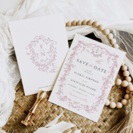 Toile de Jouy Wedding Save the Date Dusty Pink
