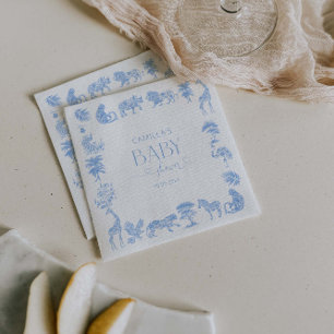 Toile De Jouy Weiß- und Blau Safari-Baby-Party Serviette