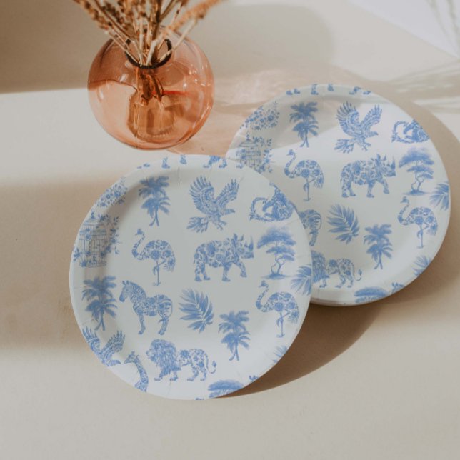 Toile de Jouy White und Blue Safari Pappteller (Von Creator hochgeladen)
