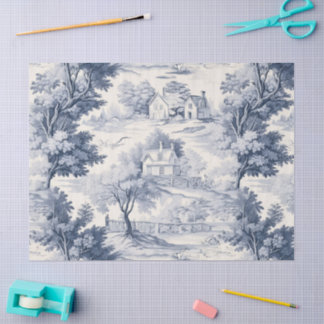 Toile du Jouy Blue Faux French Seidenpapier