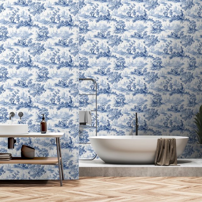Toile du Jouy Blue Faux French  Tapete (Badezimmer)