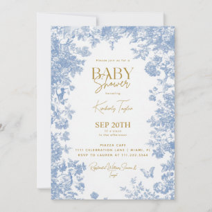 Toile Floral Blue Baby Dusche Einladung
