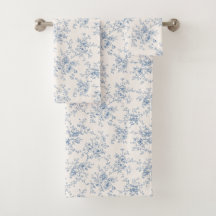 Toile Floral Bouquet Blau Creme Vintage Botanisch