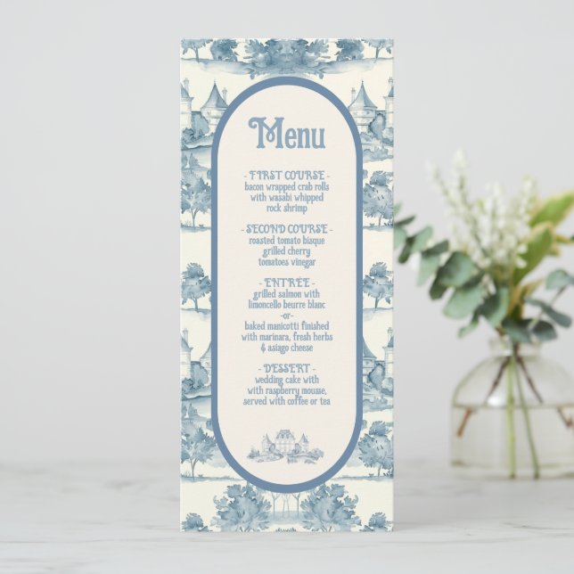 Toile Floral chateau Wedding Menu Menükarte (Stehend Vorderseite)