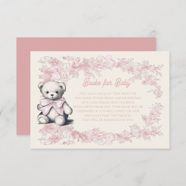 Toile Floral Pink Teddy Bärenbücher für Baby Einladung (Vorne/Hinten)