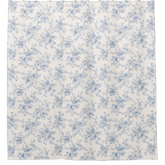 Toile Florales Bouquet Blau Creme Vintage Botanisc Duschvorhang