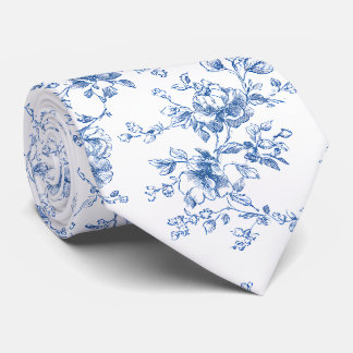 Toile Florales Bouquet Blau Weiß Vintage Botanisch Krawatte