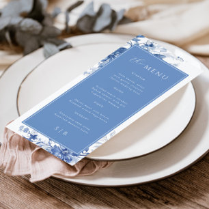 Toile French Blue Floral Wedding Menu Menükarte