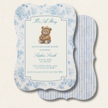 Toile French Dusty Blue Floral Vintage Teddybär