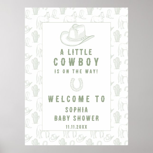 Toile Green Cowboy Begrüßung Babydusche Poster (Vorne)