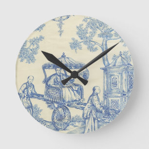 Toile in Blauem u. in weißem Runde Wanduhr