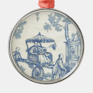 Toile in Blauem u. in weißem Silbernes Ornament