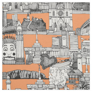 Toile jouy Mandarine Des AUSTRALIENS Stoff