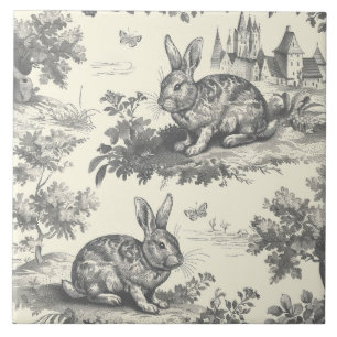 Toile-Kaninchen Vintage-Waldlandschaft Fliese