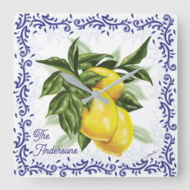 Toile Lemons Clock Quadratische Wanduhr