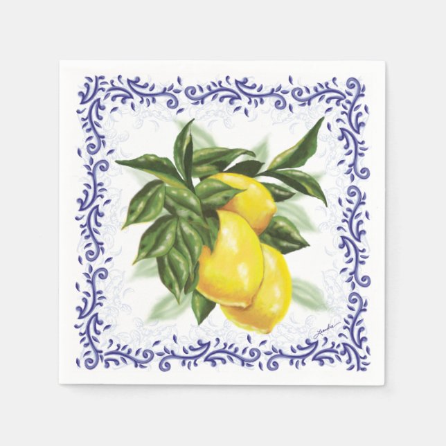 Toile Lemons Cocktail Napkins Serviette (Vorderseite)