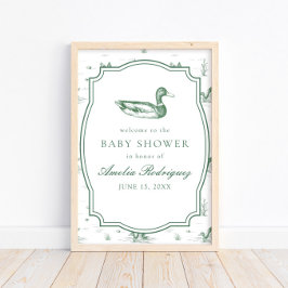 Toile Mallard Duck Gender Neutral Baby Shower Poster
