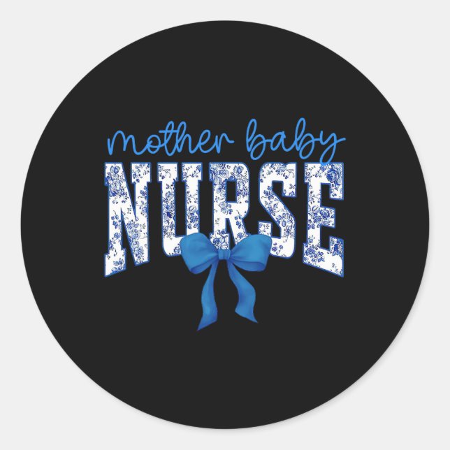 Toile Nurse Bow Blue Coquette Mutter Ba Runder Aufkleber (Vorderseite)