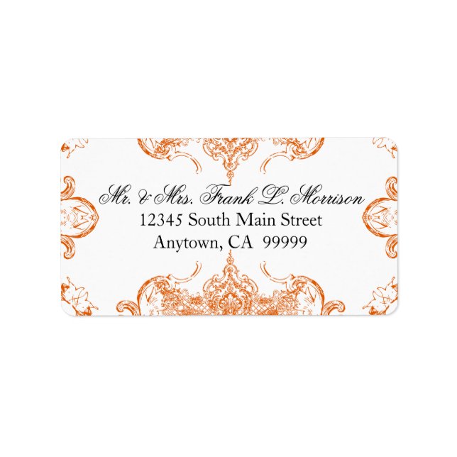 Toile Orange n White Damask Swirl Wedding Labels Adressaufkleber (Vorne)