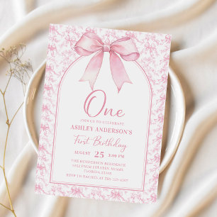 Toile Pink Bow Chinoiserie 1. Geburtstag Einladung