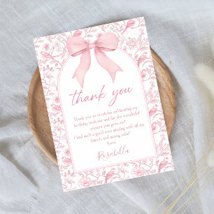 Toile Pink Bow Chinoiserie Floral Geburtstag Dankeskarte