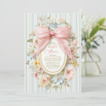 Toile Pink Bow Cottagecore Floral Baby Shower