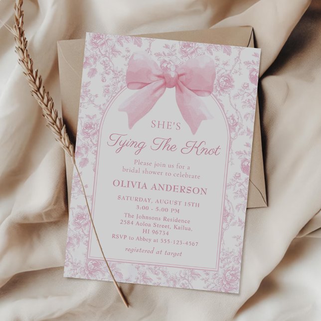 Toile Pink Bow Sie bindet das Brautparty des Knote Einladung (Von Creator hochgeladen)