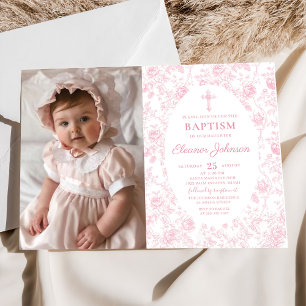 Toile Pink Bow Taufe Foto Einladung