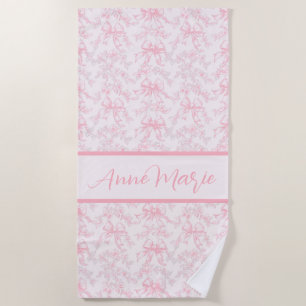 Toile Pink Coquette Bow Wedding Party Strandtuch