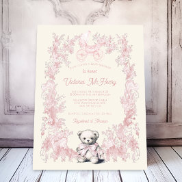 Toile Pink Floral Teddy Bären Carriage Baby Dusche Einladung