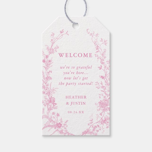 Toile Pink Floral Wedding Willkommen Geschenkanhänger (Vorderseite)
