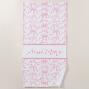 Toile Pink und White Coquette Bow Wedding Party Strandtuch
