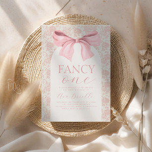 Toile Rosa Schleife Fancy One Mädchen Geburtstagse Einladung