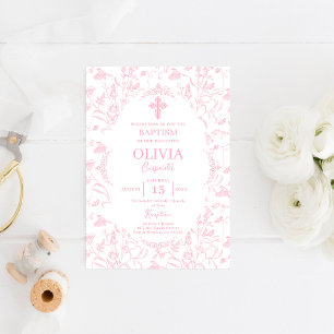 Toile Rosa Tauf Mädchen Einladung