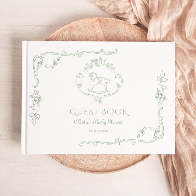Toile Sage green Rocking Pferd Babydusche Gästebuch (Von Creator hochgeladen)