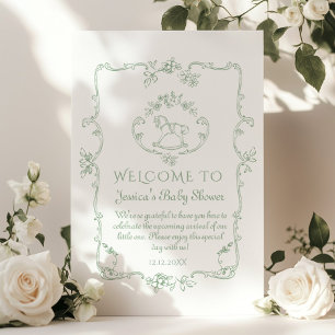 Toile Sage Schaukelpferd Baby Shower Willkommen Poster