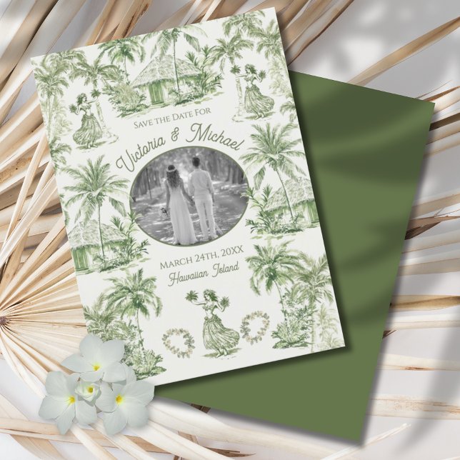 Toile Tropical Hawaiian Island Save the Date Foto Einladung (Von Creator hochgeladen)