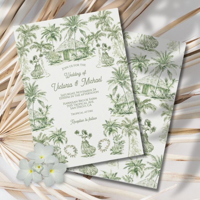 Toile Tropical Hawaiian Island Wedding Einladung (Von Creator hochgeladen)